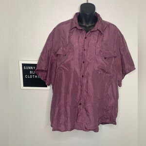 Winner 80s Silk Sueded Purple Boxy Short Sleeve Button Up Men’s Shirt Size Large
